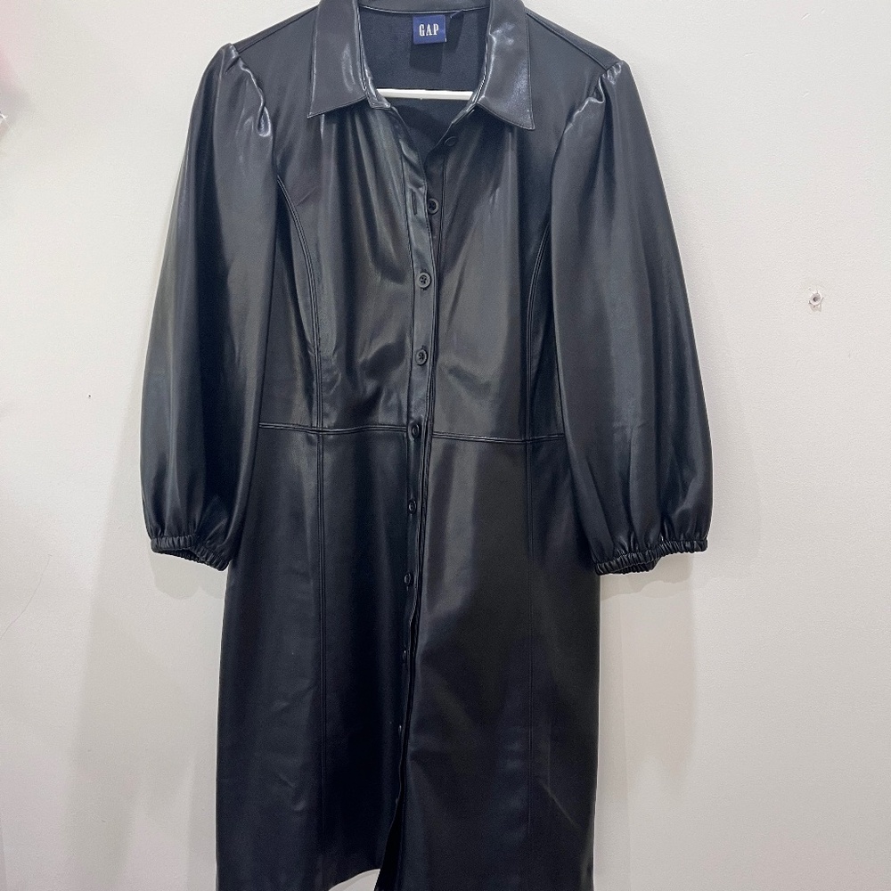 Gap Women’s Puff Sleeve Faux Leather Dress size L